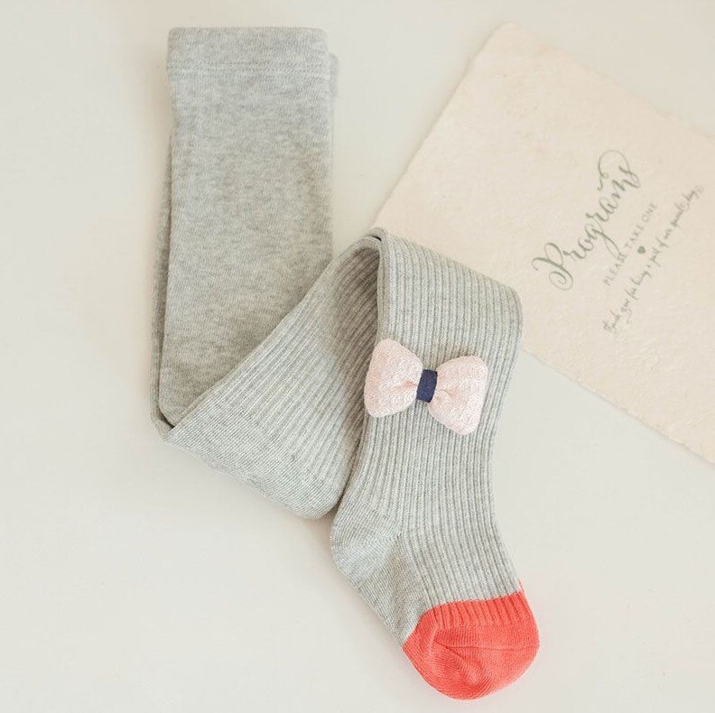Medias de algodón con lazo para niños, pantimedias de bebé de punto para niño de 0 a 3 años, primavera y otoño: SK023gray