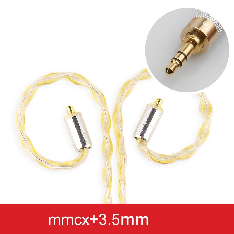 TRN 8 Core Silver Plated Cable HIFI Earphone MMCX/2Pin Connector Use For TRN v90 V10/V20/V60 V30 V80 IM1 IM2 X6: Gold3.5MM MMCX