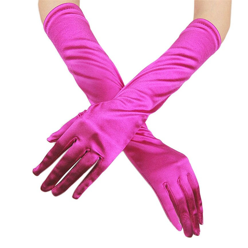 Womens Satin Long Gloves Opera Evening Party Prom Gloves Stretch Satin Evening Gloves Gloves Banquet: Hot Pink