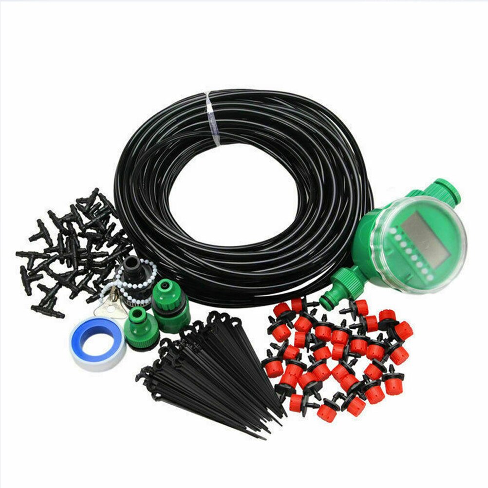 1 Set of 40M DIY Micro Drip Irrigation System Plant Self Watering Cooling Device Garden Hose Kit - Timer