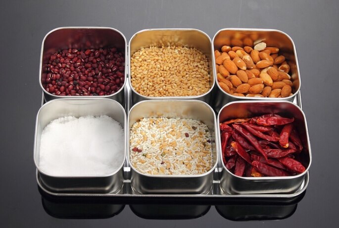 Japanese Stainless Steel Seasoning Box Set Seasoning Jar 6 Grid 8 Grid Optional with Lid Kitchen Health Spice Box