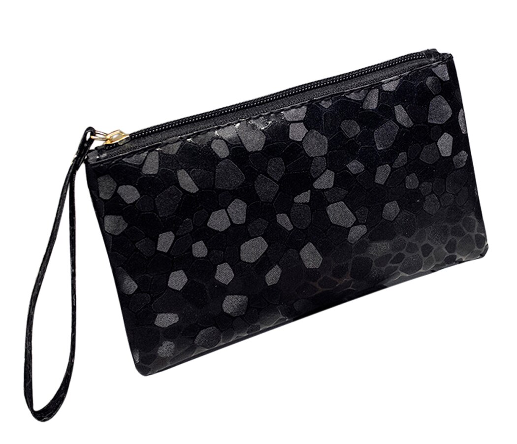 Coofit Zilveren Lange Clutch Portefeuilles Voor Vrouwen Rits Lederen Portemonnee Steen Patroon Card Purse Lady Avond Portemonnees Strap: Black