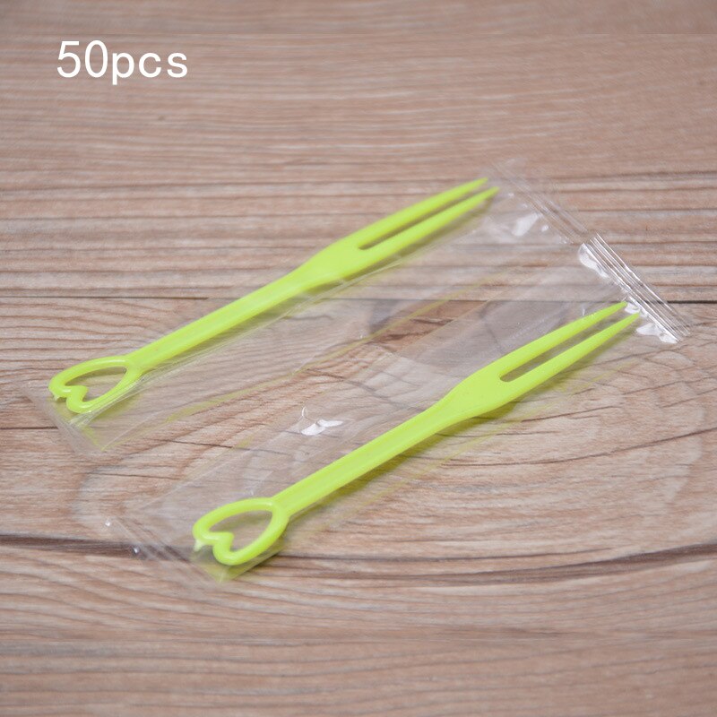 30/50/100 stücke Einweg Obst Gabeln Stick Einzeln Warpped Lebensmittel Forcks Hochzeit Party Weihnachten Für Kunststoff Gabel obst Kuchen: Green-50pcs