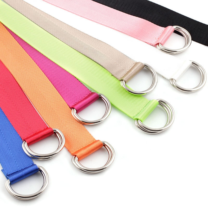 Harajuku Women Belt Solid Red Black Unisex Double D Ring Canvas Strap Female Long Waist Belts For Jeans