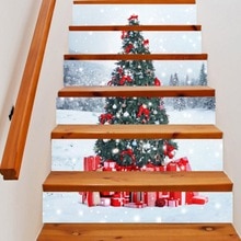 6 Stks/set 3D Kerstboom Trap Trap Riser Floor Sticker Zelfklevende Diy Stairway Waterdichte Pvc Muurtattoo