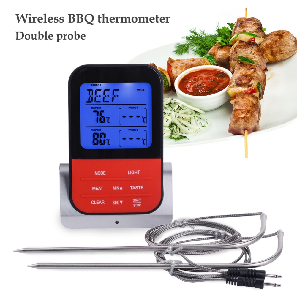 Trådløst dobbeltsonde elektronisk grilltermometer hjemmekøkkentermometer til ovn, grill, køkkenkomfur