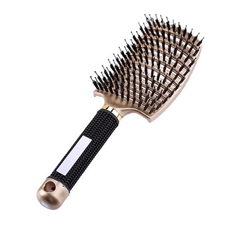 Vrouwen Haar Hoofdhuid Salon Massage Kam Meisjes Haarborstel Varkenshaar Nylon Nat Krullend Ontwarren Haar Borstel Voor Kappers Styling Tools: Goud