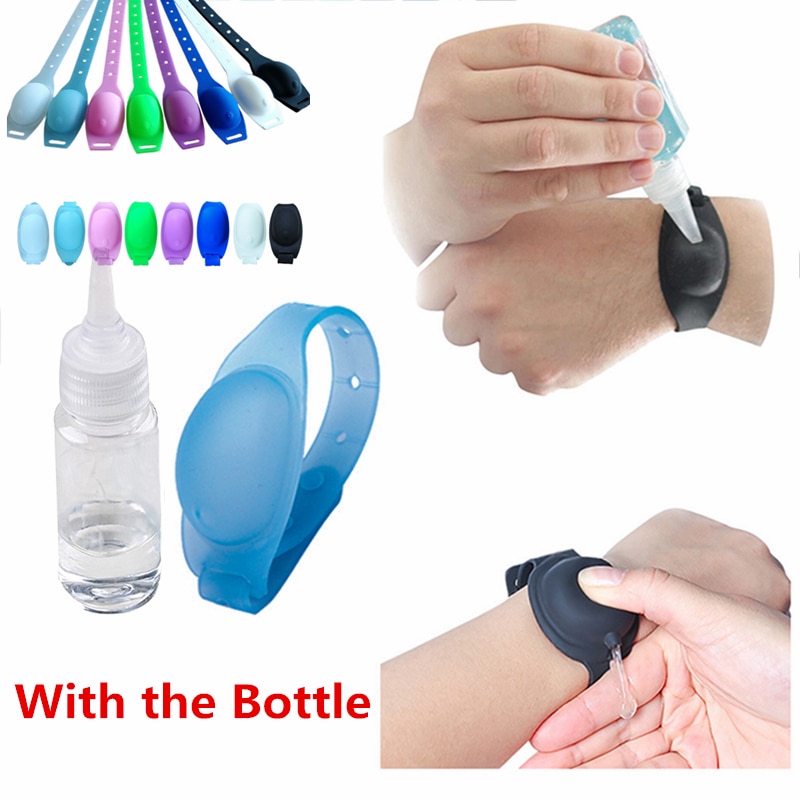 1Set Reusable Wristbands Hand Sanitizer Dispensing Portable Bracelet Liquid Wristband Hand Dispenser Wrist Support with A Bottle