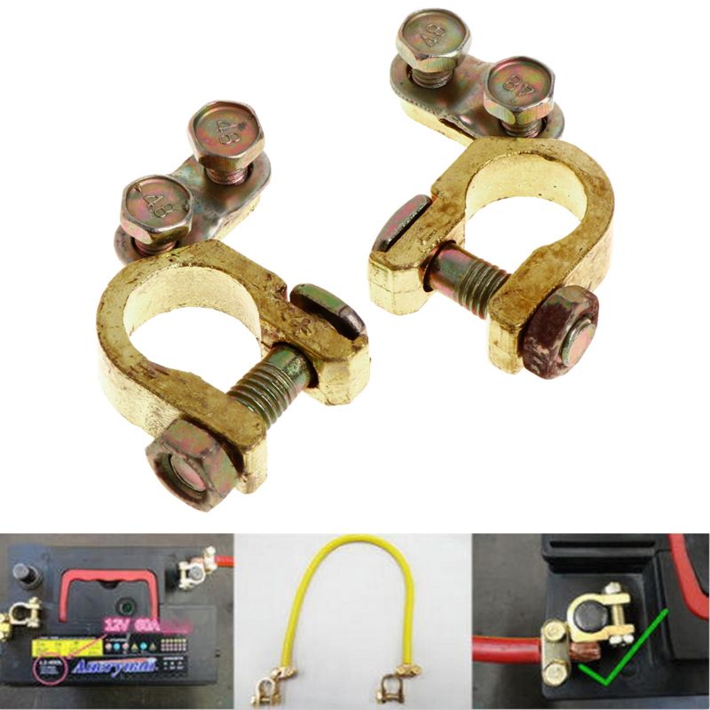 2Pcs Replacement Auto Car Battery Terminal Clamp Clips Brass Connector