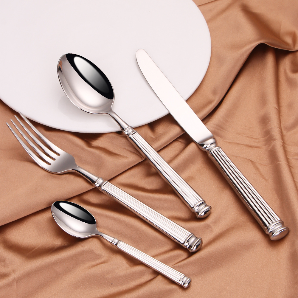 Couverts de luxe en acier inoxydable 18/10, vaisselle en argent, couteau cuillère fourchette couverts de cuisine lavable au lave-vaisselle 4 pièces
