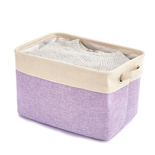 Bloc de couleur boîte de rangement pliable pour vêtements, jouets, panier, organisateur d'articles divers, organisateur de livre cosmétique, conteneur de papeterie: Beige  purple