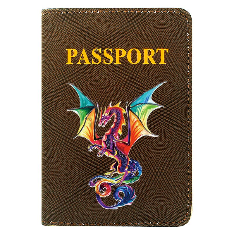 Neue Bunte Drachen Digitaldruck Frauen Männer Reisepass Abdeckung PU Leder Reise Ich würde Kreditkarte Halfter Geldbörse Brieftasche fallen: BZ585-braun