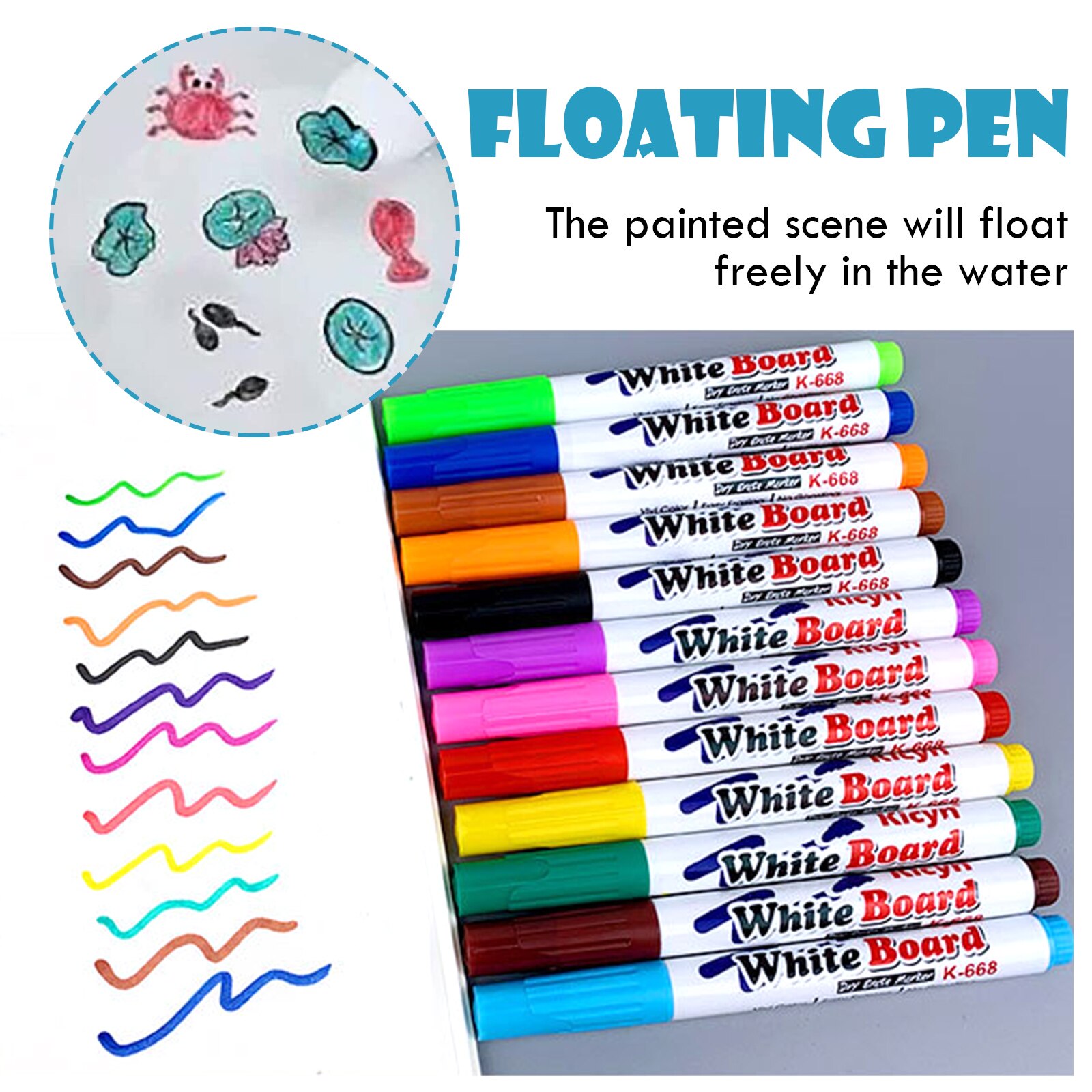 Erasable Floating Pen Magical Water Painting Pen Doodle Drawing Whiteboard Pen Markers with a Ceramic Spoon for Boys and Girls