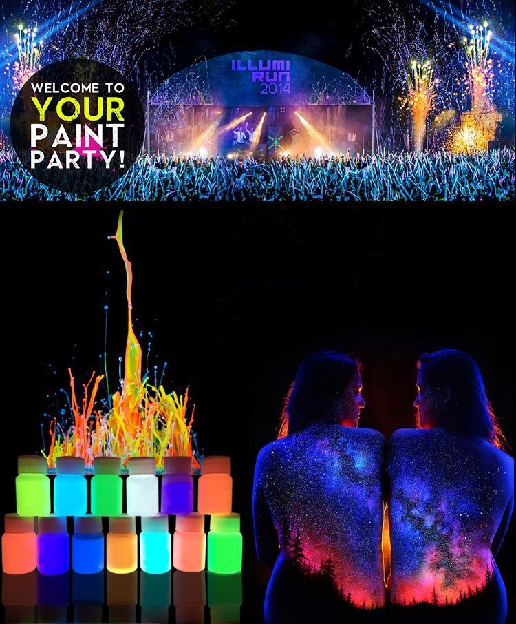 60ml UV Schwarzlicht Neon Leuchtstoff Glow in The Dark Hohe Leucht Gesicht & Körper Malen-10 verfügbar, (20 ml/0,7 UNZEN) X3bottles