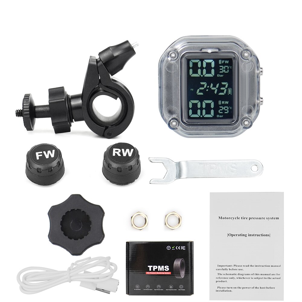 Waterproof Motorcycle Real Time Tire Pressure Monitoring System TPMS Wireless LCD Display External Sensors for Motors: New TPMS