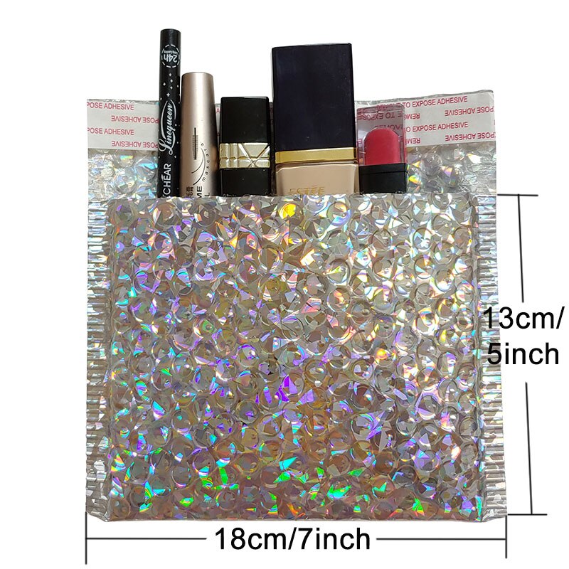 20 stk holografisk metallisk boble mailer emballage glamour farverige sølv nuancer folie pude polstrede konvolutter: 18 x 13cm