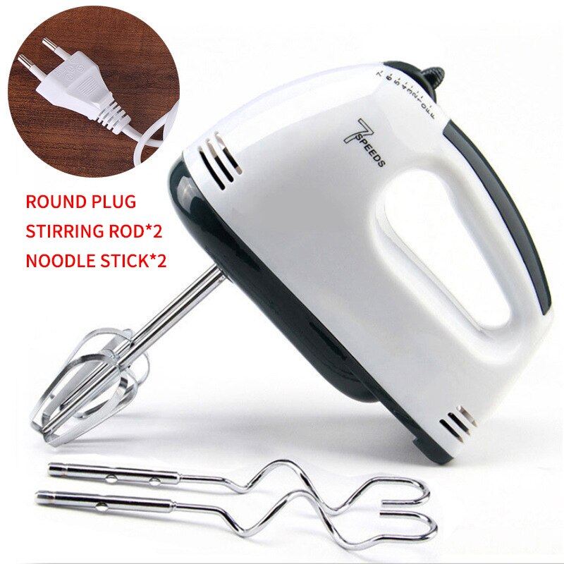 Batidores de comida eléctricos de 220V, 120W, 7 velocidades, batidores de comida para el hogar, minibatidoras, Mezclador de alimentos de huevos para pastel, batidor, herramienta de cocina: EU Style 1