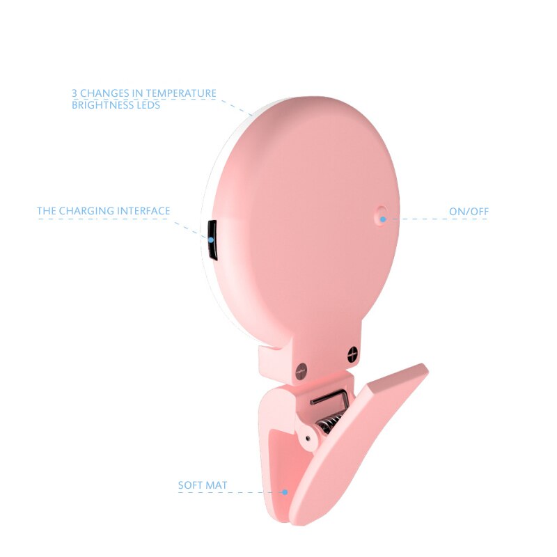 NEUE Clip Led Selfie Lampe Ring Tragbare Clip-Auf Lampe Für Telefon Kamera Frauen Mädchen Nacht Dunkelheit Selfie Drei einstellungen Füllen Lichter