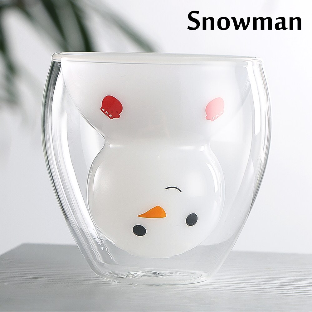 3D 2-Tier Double Wall Glass Cup Coffee Mug Panda Shiba Inu Water Bottle Heat-Resistant Tea Cup Milk Lemon Juice Cup Drinkware: White Snowman