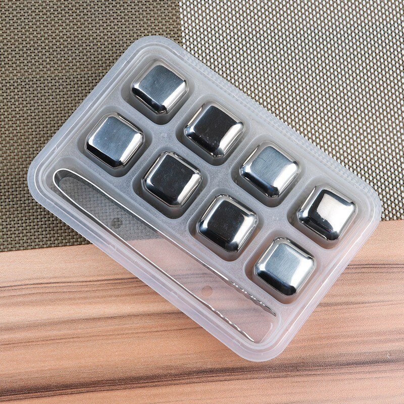 Soffe Stainless Steel Square Ice Block 2.5*2.5cm Red Wine Whiskey Ice Cube Fast Freezing Reusable Ice Cubes: 8pcs