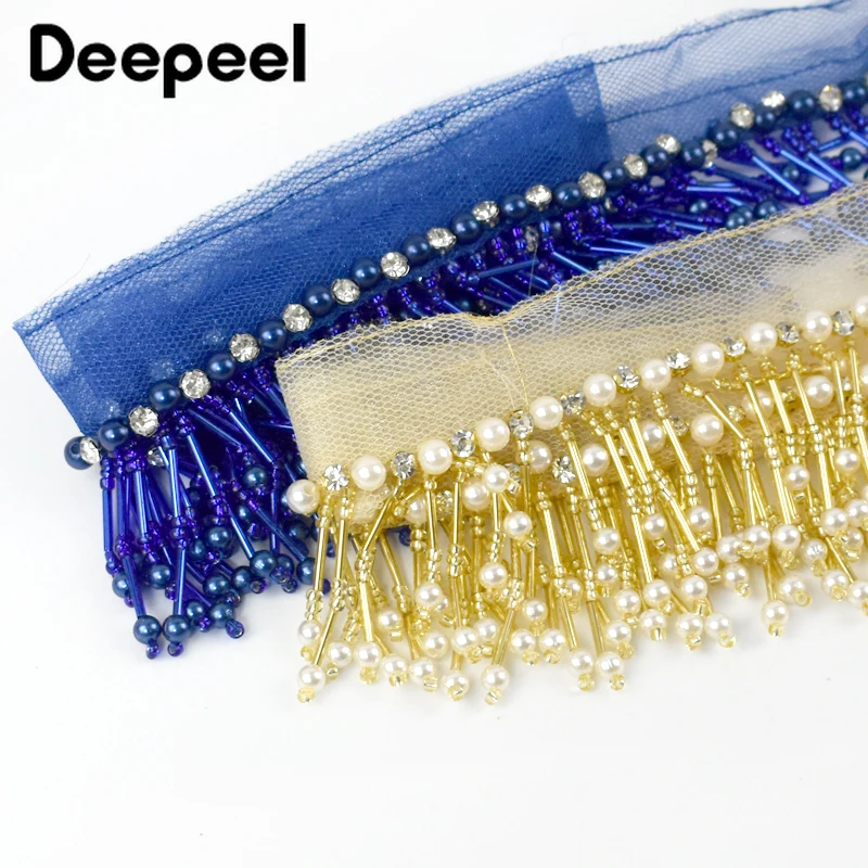 1-5Yards Deepeel 5cm Beaded Trim Sequins Tassels Fringe Sewing Latin Dance Dress Clothes Lace Decorative Trimmings Accessories