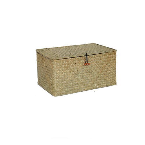 Rattan Woven Storage Box With Lid Handmade Jewelry Boxes Makeup Organizer Wooden For Sundries Puer Tea Case Containers: Yellow / 29x19x14cm