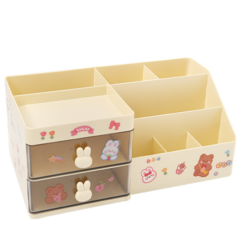 Organizador multifuncional de portalápices Kawaii, caja de almacenamiento de lápices de papelería de escritorio, cajón de escritorio, caja de almacenamiento multicapa Ins bonita
