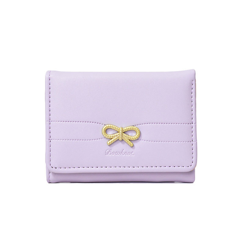 Wallets Girls Cute Bow Small Wallet Aesthetic Card Holder Classic Three Fold Purse For Women Student Simple Coin Pouch: SKY BLUE