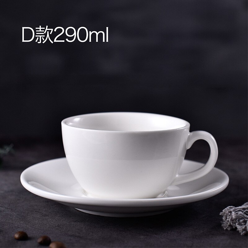 pure white simple coffee cup and saucer set ceramic cup tableware household coffee cup: 290ML-MM
