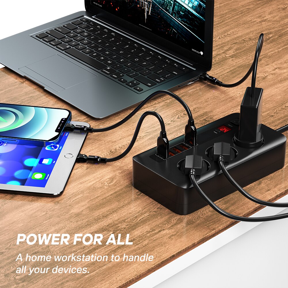 Multiprise USB QC3.0 avec 3 prises EU, Station de Charge rapide pour ordinateur portable, iPhone, Samsung