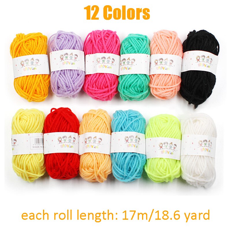 12 Kleuren Polyester Garen Roll 223 Yards Garen Voor Breien En Haken Diy Craft Draad Voor Kids Baby Hand Breien garen Kit