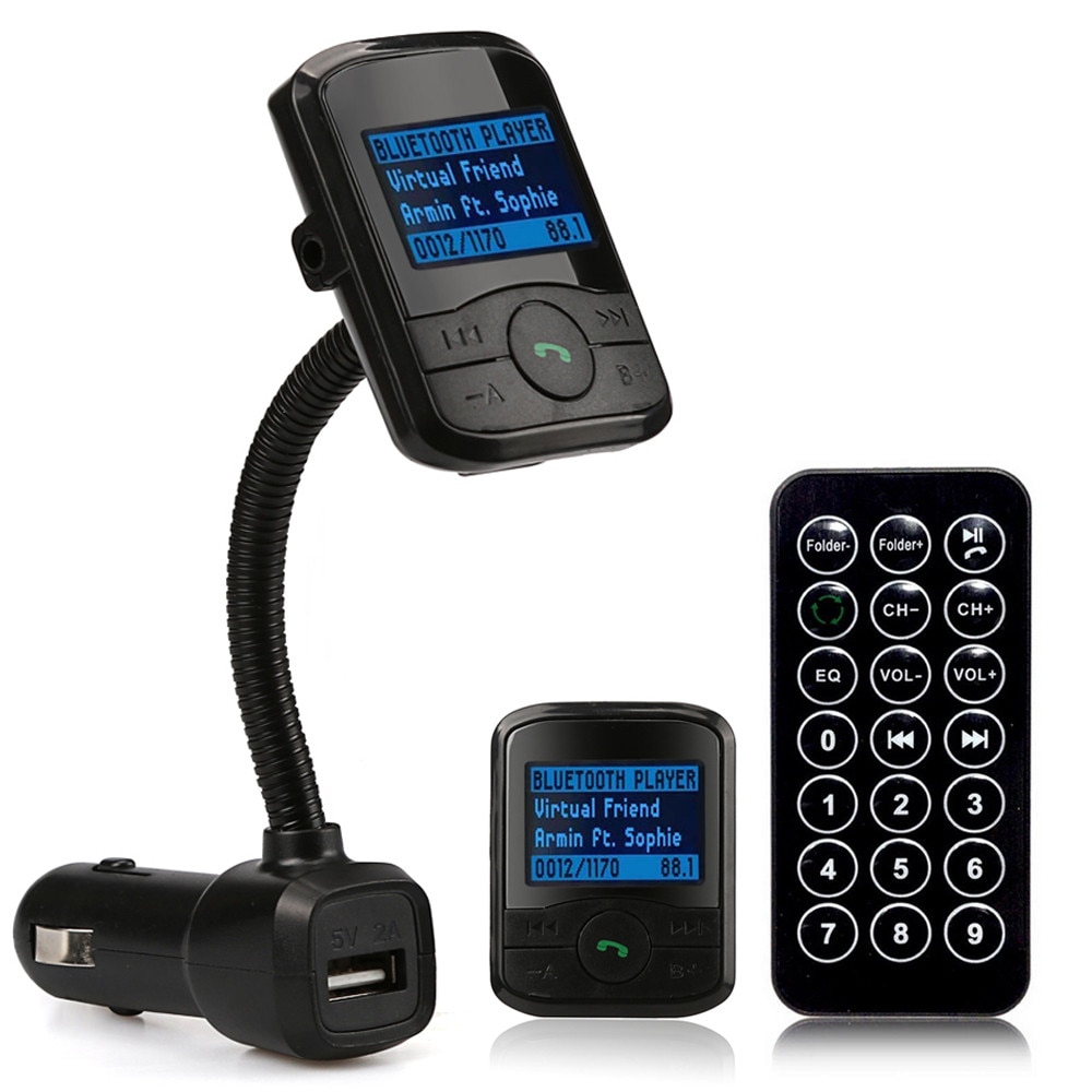 LCD Car Kit MP3 Bluetooth Player FM Transmitter Modulator SD MMC USB Remote Flexible Metal Hose Digital Signal Processing: Default Title
