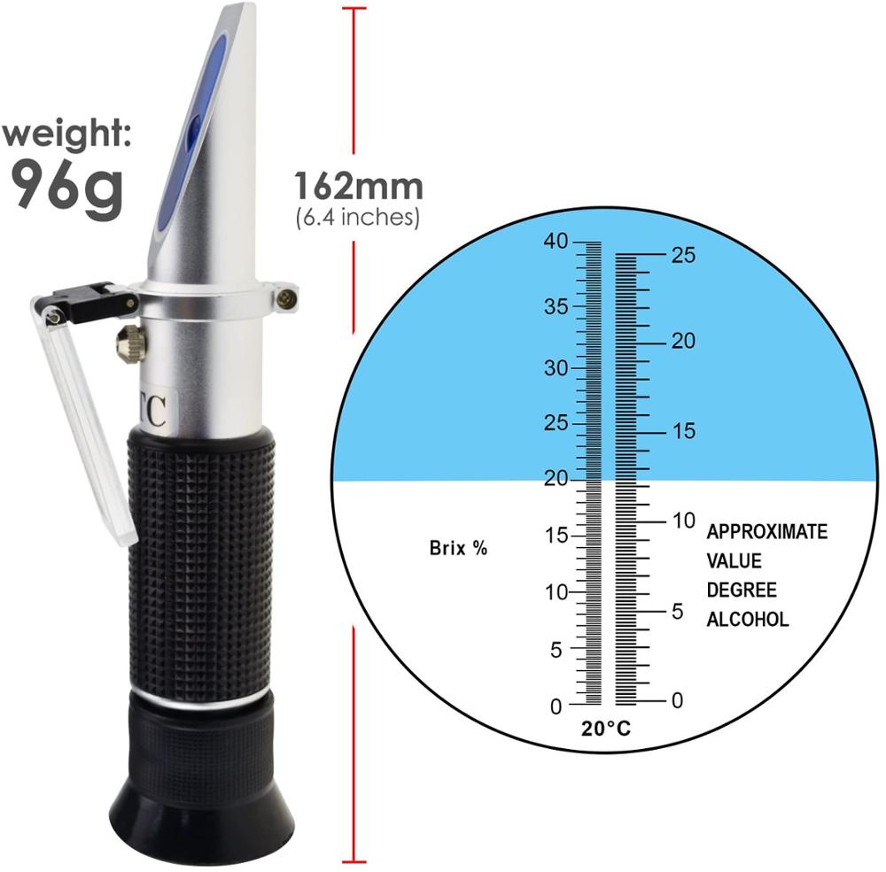 Refractómetro de Alcohol de vino de mano con ATC de doble escala Brix 0-40% 0-25% VOL, probador óptico para vino de uva