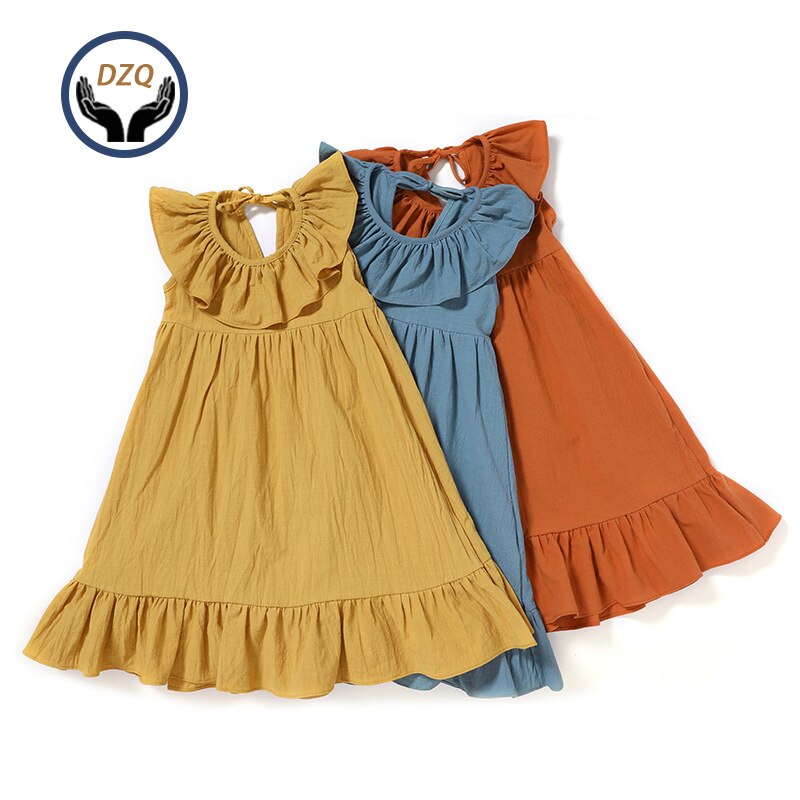 Robes d'été pour bébés filles, vêtements en coton, jupe sans manches, princesse, couleur unie