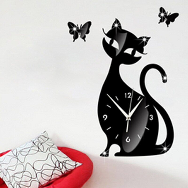 Neue Kreative diy quarz wanduhr wohnzimmer schlafzimmer wanduhr nette schwarze katze wanduhr: Schwarz