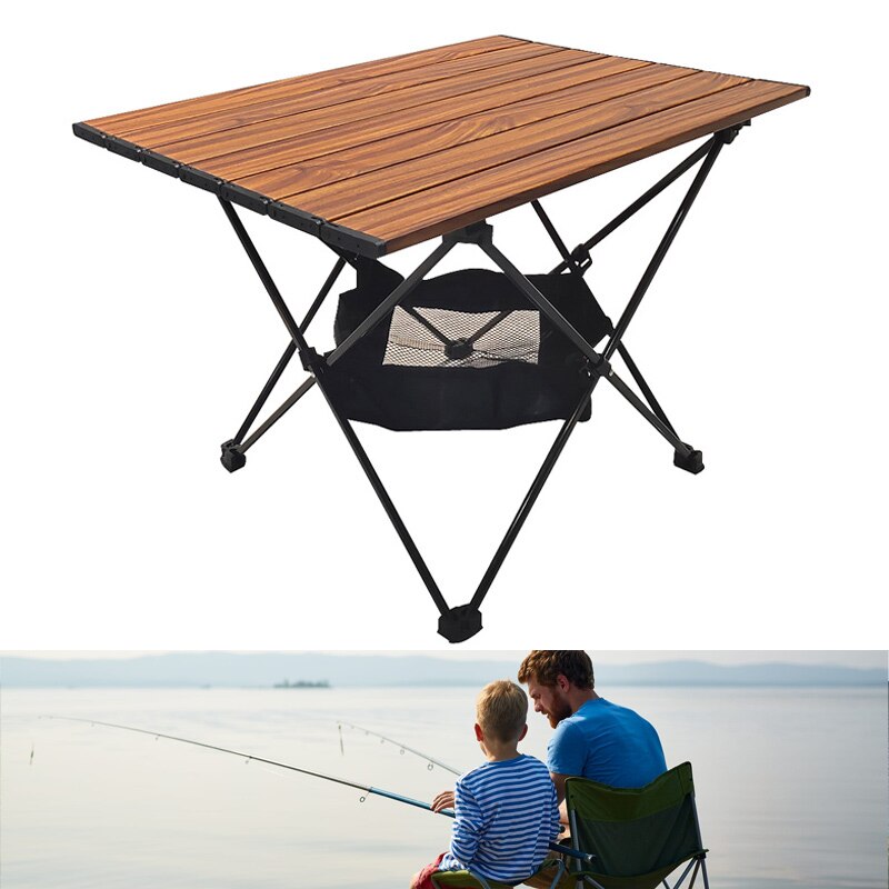 Portable Camping Foldable Tables with Brown Wood Grain : Hard-Topped Folding Table in a Bag for Picnic, Camp, Beach, Backpack