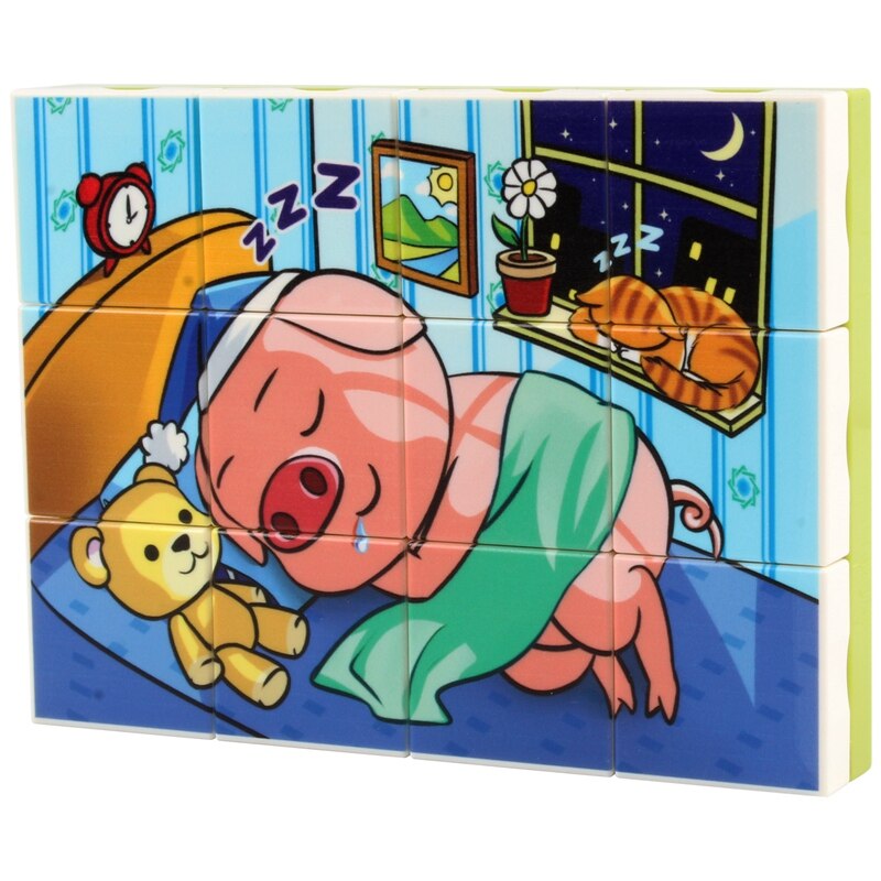12Pcs 3D Jigsaw Cubes Puzzlesd Dier Plastic Bouwsteen Diy Embled Combinatie Puzzel Speelgoed