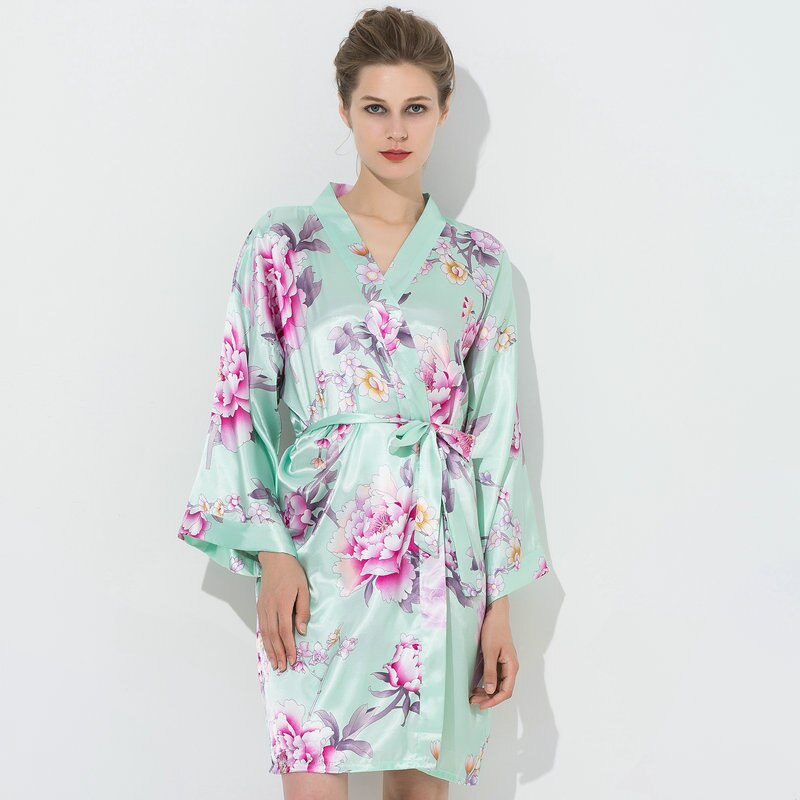 YUXINBRIDAL Robe Floral Robes Satin Silk Bridal Bride Bridesmaid Bride Robe Womens Robes Sleepwear Bath Robe Long: Mint / L/XL
