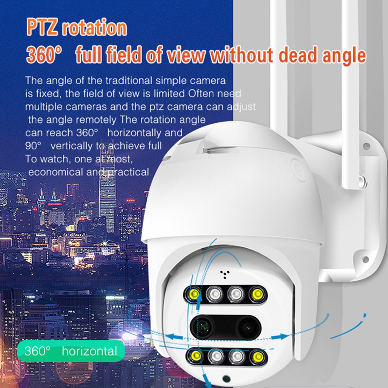 PTZ Wireless IP Camera Waterproof Digital Zoom Speed Dome HD 1080P WiFi Security CCTV Two-Way Audio AI Human Detection Outdoor