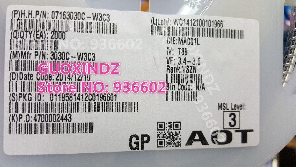 AOT LED Backlight High Power LED 1.5 W 3 V 3030 94LM Cool wit LCD Backlight voor TV TV Toepassing 3030C-W3C3