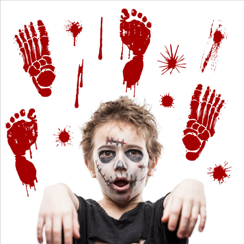 Horrible Halloween Bloody Handprint Stickers Wall Window Door Floor Decal Stickers Halloween Party Decoration Haunted House: F 66cmx33cm