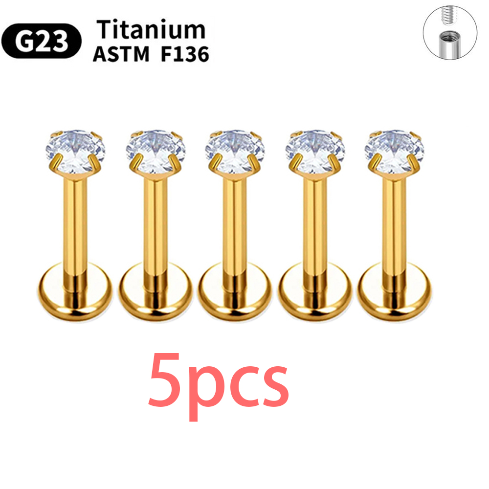 5/50 Uds G23 Ttianium Piercing Labret labio Stud 16G hilo interno pendiente oreja Nasal clavo Tragus cartílago hélice Daith cuerpo