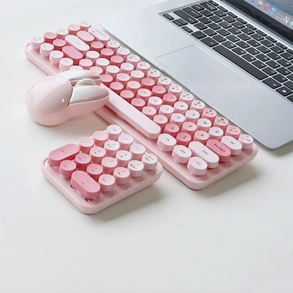 Mofii-teclado y ratón inalámbricos 3 en 1, 2,4G, colorido, bonito y Retro: Rosa / Interruptor verde