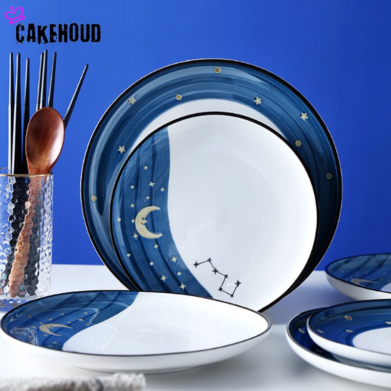 10 inch starry sky ceramic plate fruit is vegetable salad dessert plate dinner steak plate household kitchen tableware