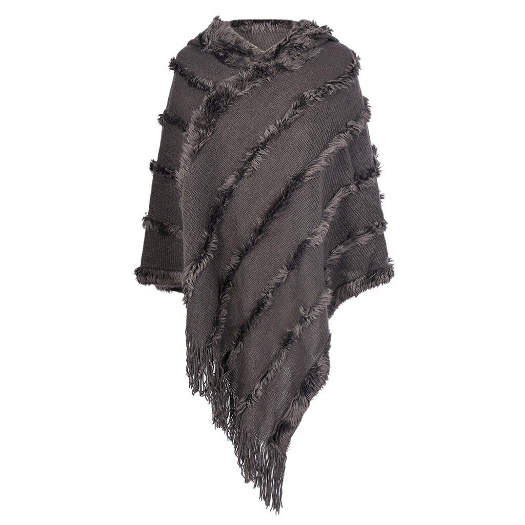 Tørklæde kvinder vinterstribet kvast sjal og omslag tykt varmt tæppe tørklæde oversize hættetrøjer ponchos capes echarpe #yjg: Grå
