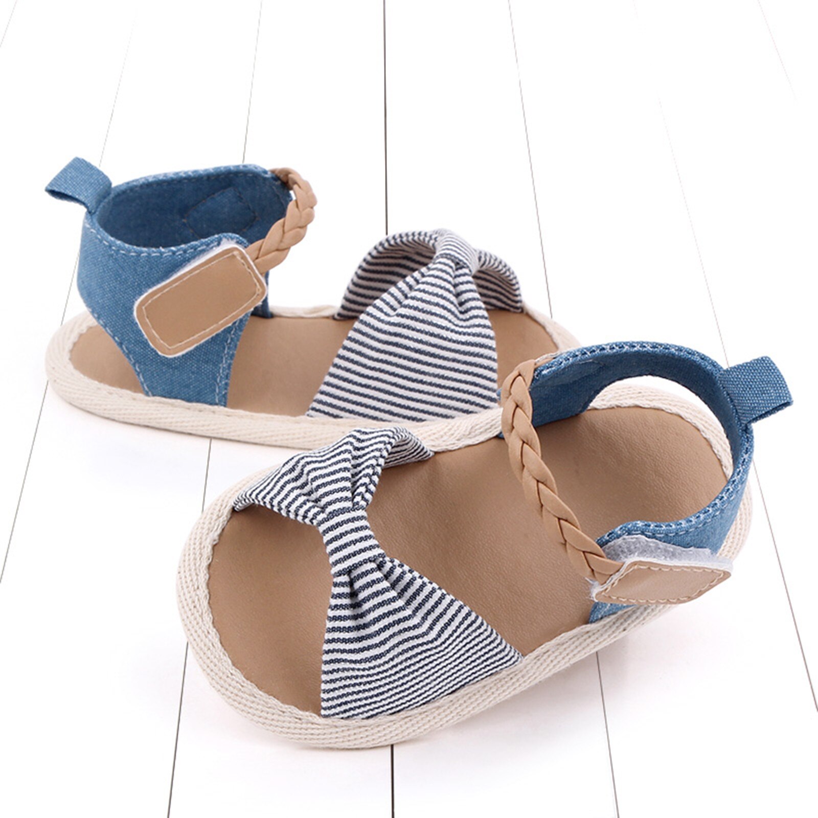 Neonate ragazzi a strisce Bowknot scarpe da bambino scarpe da spiaggia sandali scarpe romane fiocco a strisce scarpe da spiaggia sandali Prewalker