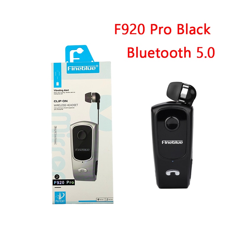 Fineblue F920 Pro Mini Earphone Bluetooth 5.0 Retractable Headset Wireless Clip for iPhone SAMSUNG Bluetooth-headphone Sports: Black with box