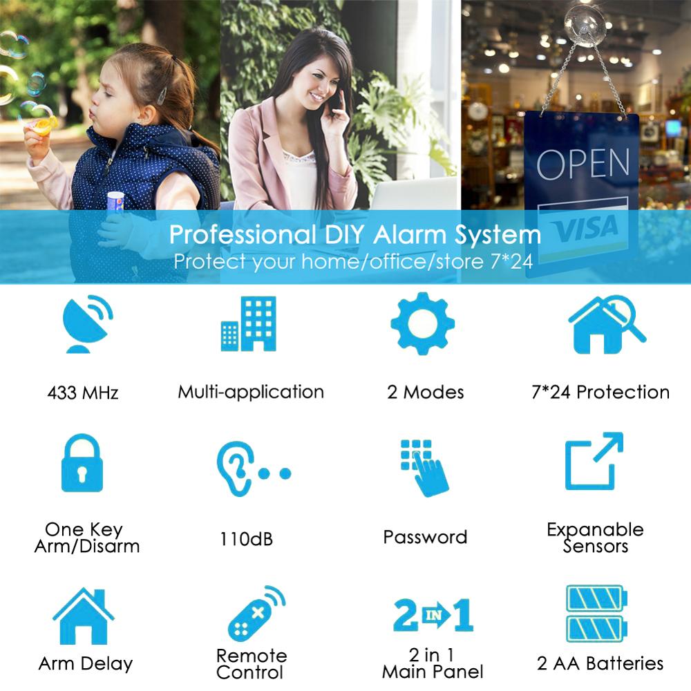 CPVan Wireless Security Alarm System Kits 4 in 1 PIR Motion Detector /Alarm Host /Window Door Sensor /remote Controller