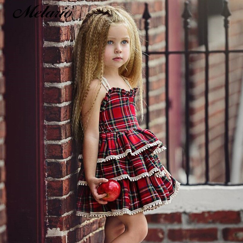 Melario Baby Girl Dress European and American Style Children Dress Plaid flying Sleeve Kids Birthday Dress Girls Princess Dress