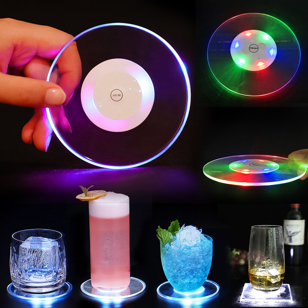 Posavasos LED acrílico ultrafino redondo, para Copa tapete, posavasos de cóctel, Flash, barra de iluminación, lámpara Base, individual, 1 ud.